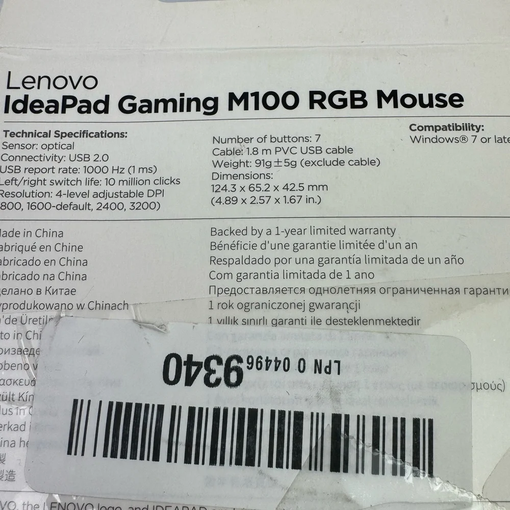 Lenovo IdeaPad M100 RGB Gaming Mouse Model MG627U-DT 7 Programmable Buttons